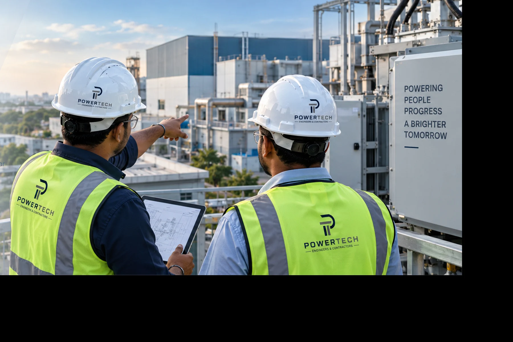 Powertech engineers reviewing electrical infrastructure at an industrial facility